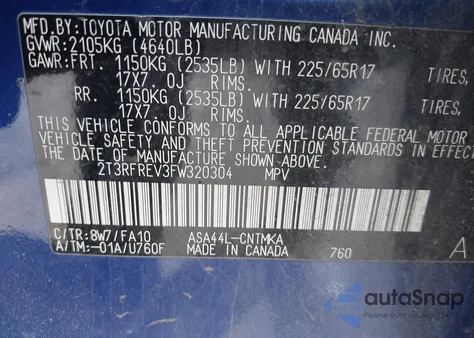 2015 Toyota Rav4 Xle z USA, uszkodzony, nr VIN 2T3RFREV3FW320304